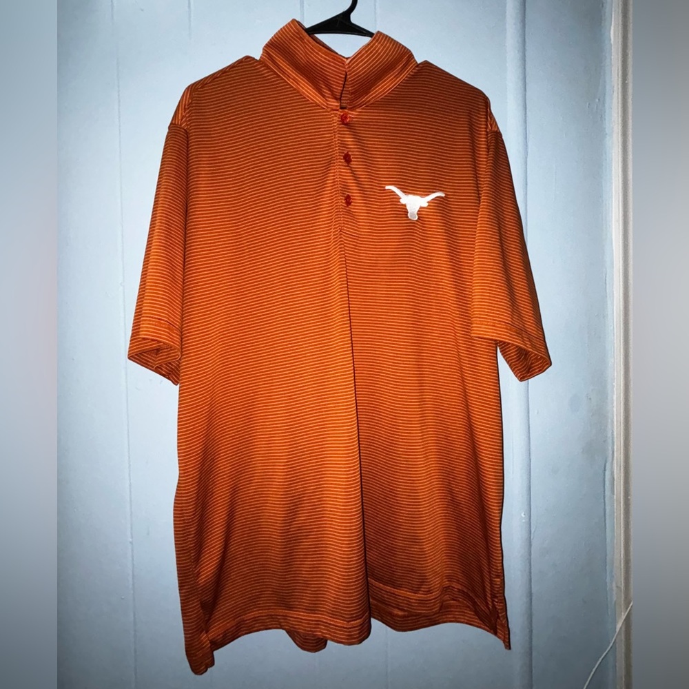 Texas Longhorns Collared Shirt Orange With White Stripes Size XL Polyester